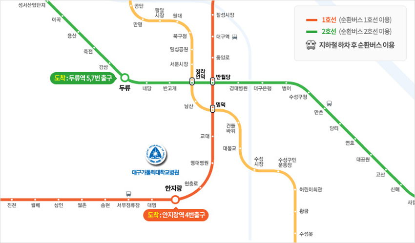 도착 : 2호선 두류역 5번 7번 출구, 1호선 안지랑역 4번출구